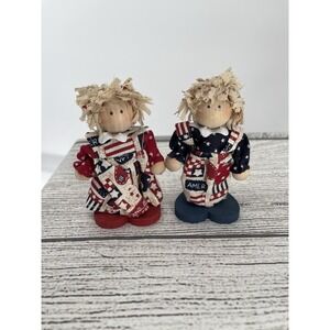 Vintage Handpainted Americana  Peg Dolls Figurines Set Of 2